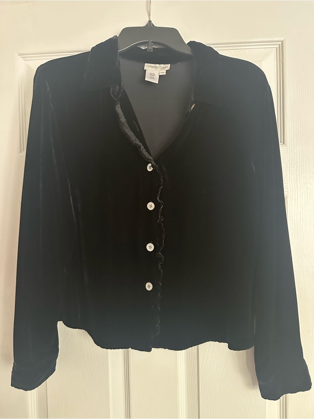 Coldwater Creek Black Velvet Button-Front Shirt